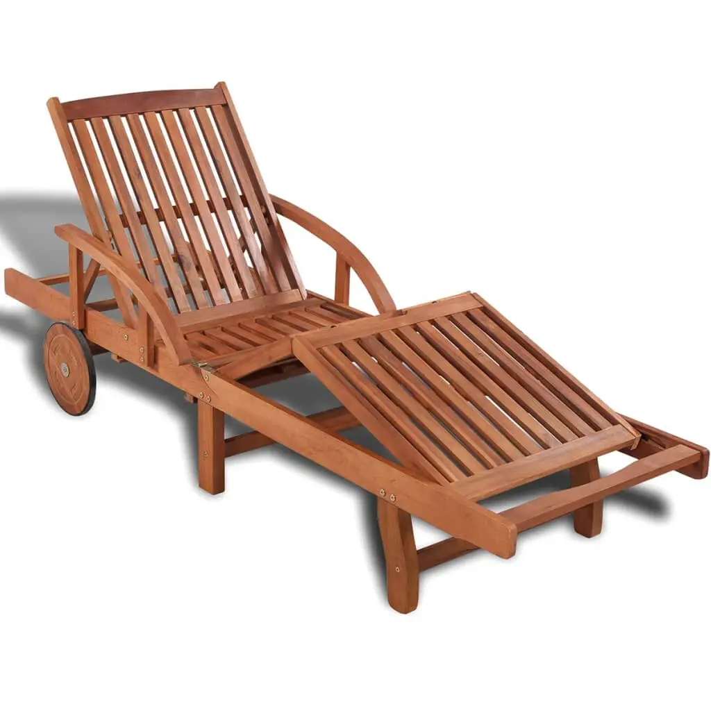 Sun Lounger Solid Acacia Wood Outdoor Patio Chaise Lounge Adjustable Backrest