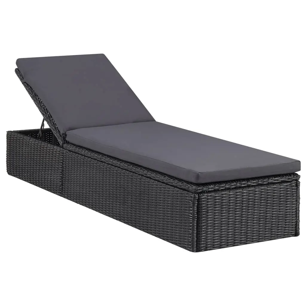 Sunlounger Poly Rattan Black and Dark Gray Outdoor Lounge Chair