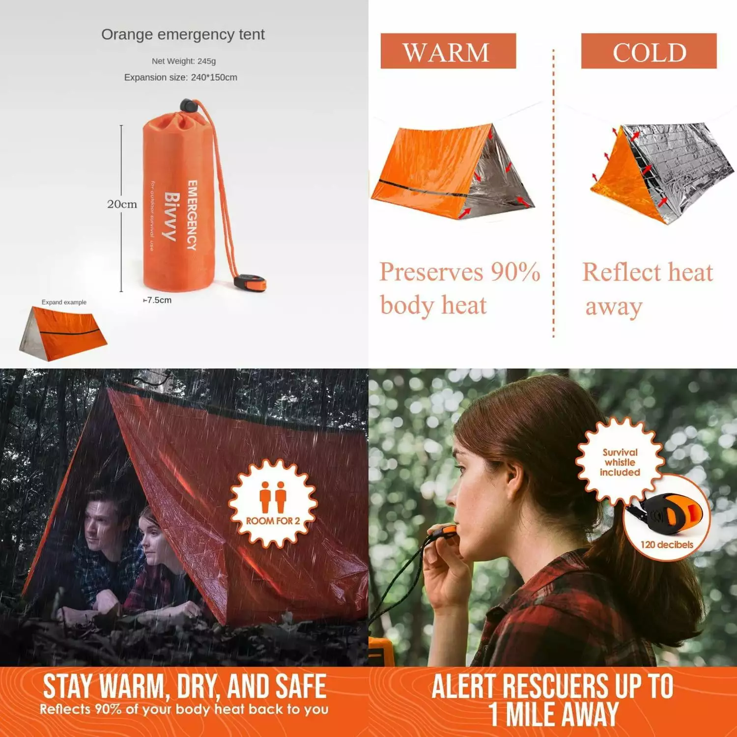 2 Person Emergency Shelter Bivy Survival Tent Kit Mylar Tube Tent and Thermal Blanket