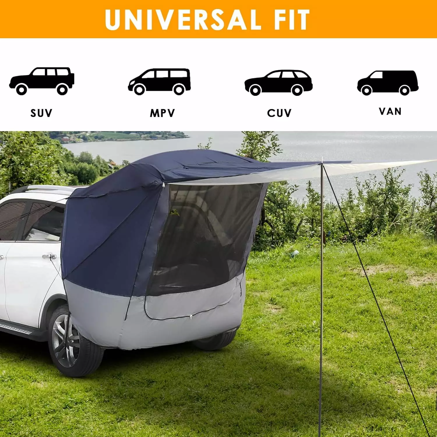 SUV Tailgate Tent Awning Shade - Waterproof Windproof Universal Fit Most Van MPV CUV Military Green & White Gray