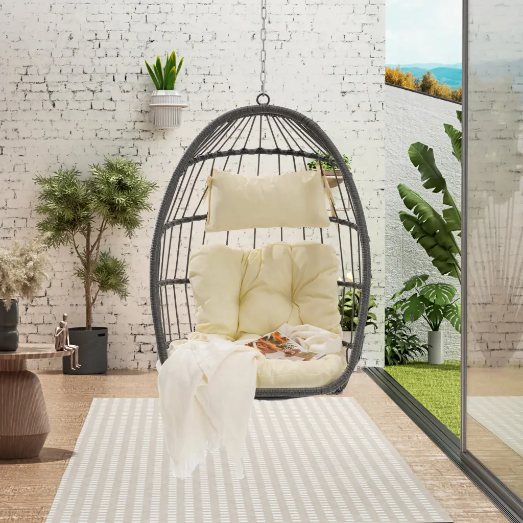 Outdoor Garden Rattan Egg Swing Chair Hanging Chair Timber Stand deeray store