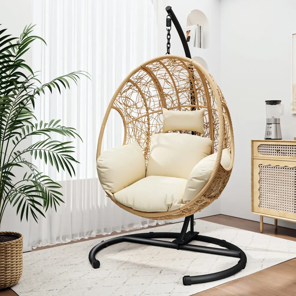 Coming Outdoor Indoor PE Wicker Swing Egg Chair Natural Hue ipro outdoor furniture