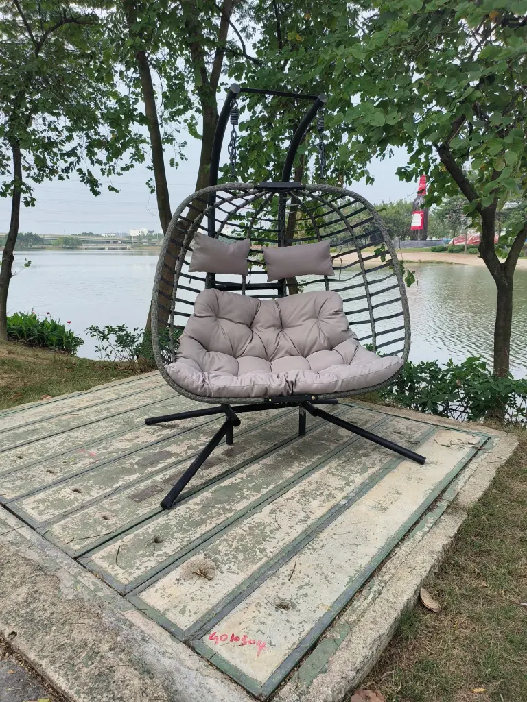 2 Person Wicker Double Swing Chair Cushion Grey Dark Gray Alloy Metal sfl store-w349