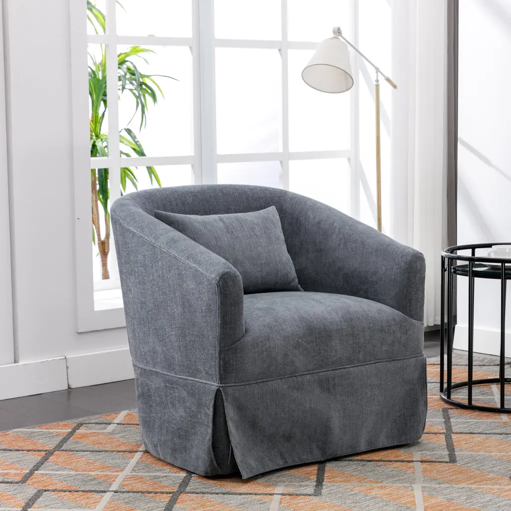 360 Degree Swivel Accent Armchair Grey Linen Blend Upholstery Foam Seat homemax
