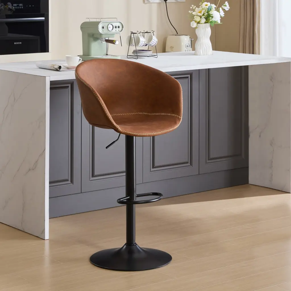 Customizable Swivel Bar Stools Mid Century Modern PU Leather Upholstery a-a furniture