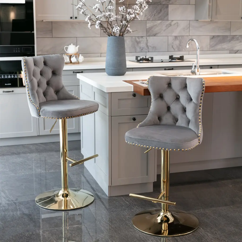 Golden Swivel Velvet Barstools Adjustable Seat Height 25-33 Inches, Luxury Kitchen Stools a-a furniture