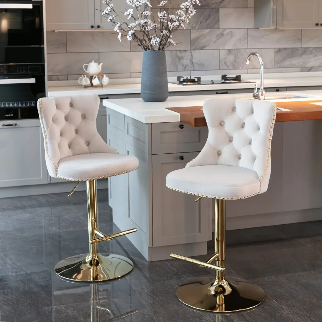 Golden Swivel Velvet Barstools Adjustable Seat Height 25 to 33 Inches a-a furniture