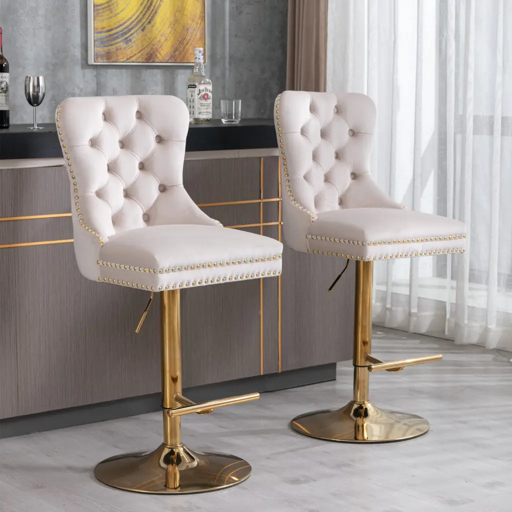 Golden Swivel Velvet Barstools Adjustable Seat Height 27-35 Inches a-a furniture