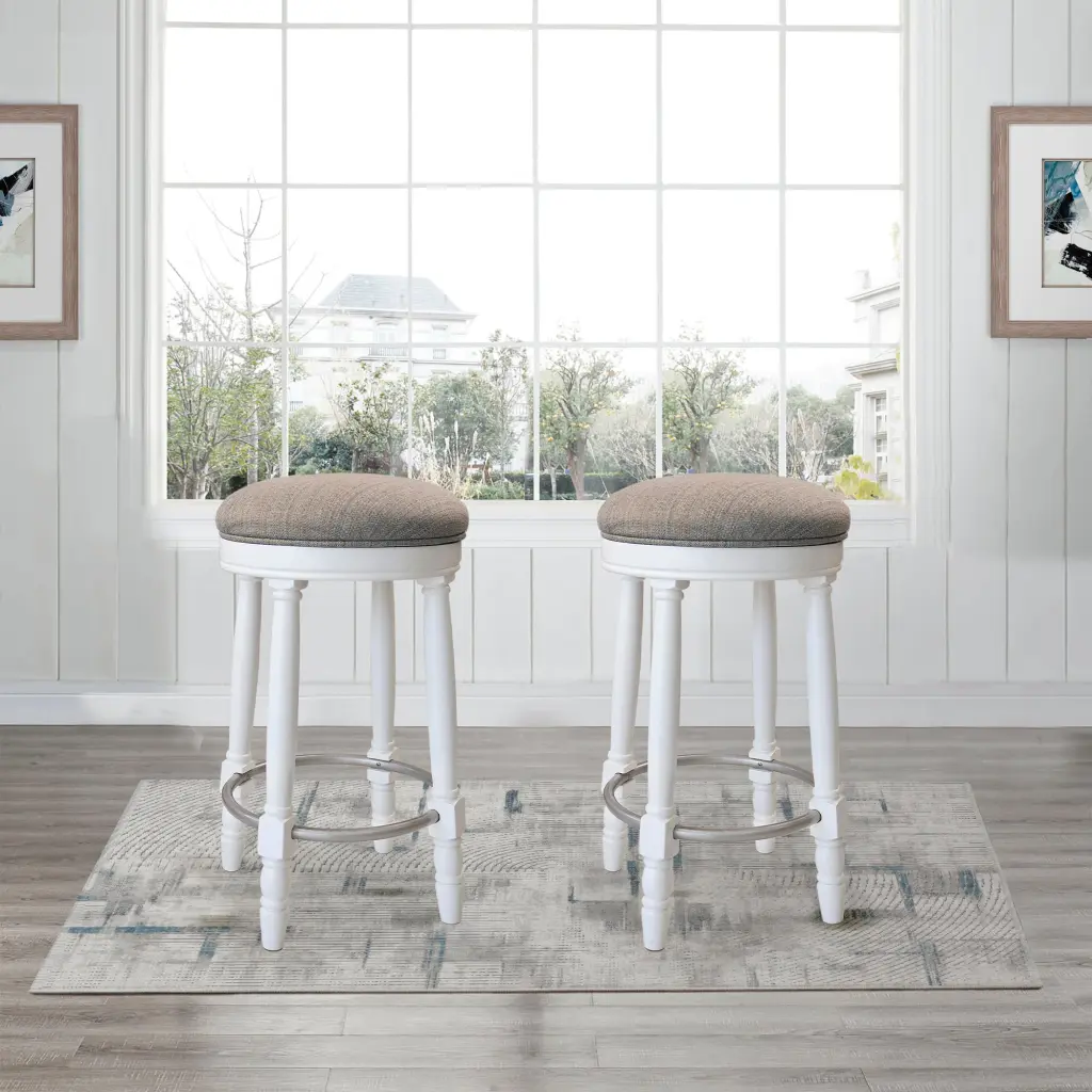 Bar Stools Set 2 White 360 Degree Swivel Accent Wooden Seat Counter Height agody furniture
