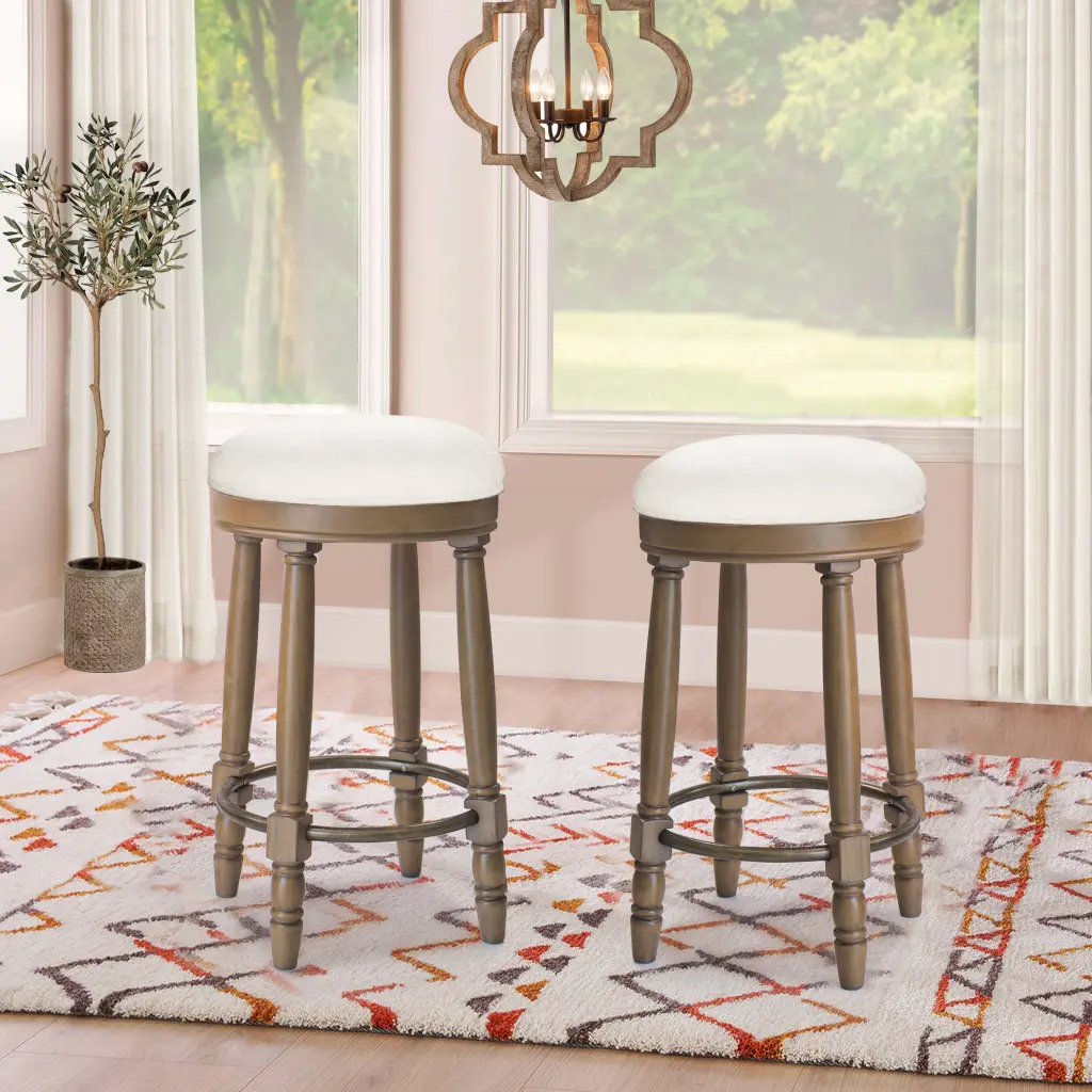 Barstools Set 2 360 Degree Swivel Accent Wooden Seat Counter Height Stools agody furniture