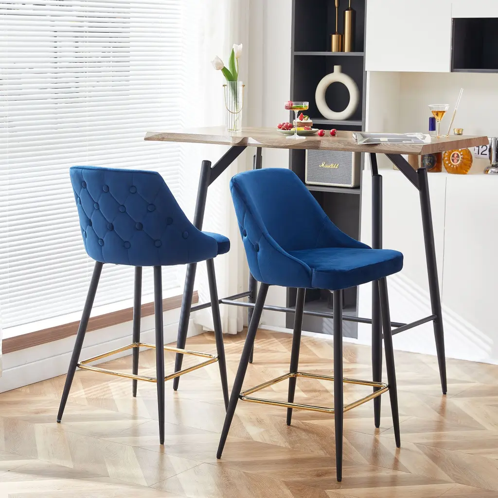 Blue Velvet Swivel Bar Chair Metal Modern High Bar Furniture Kitchen bn smart home w1164