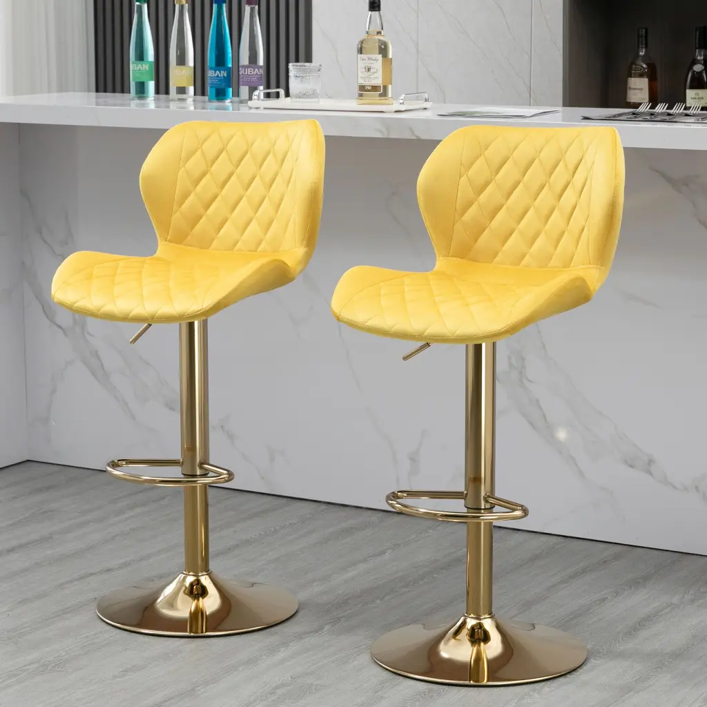 Yellow Velvet Customizable Swivel Bar Stools Set 2 Modern Counter Height Stools bn smart home w1516