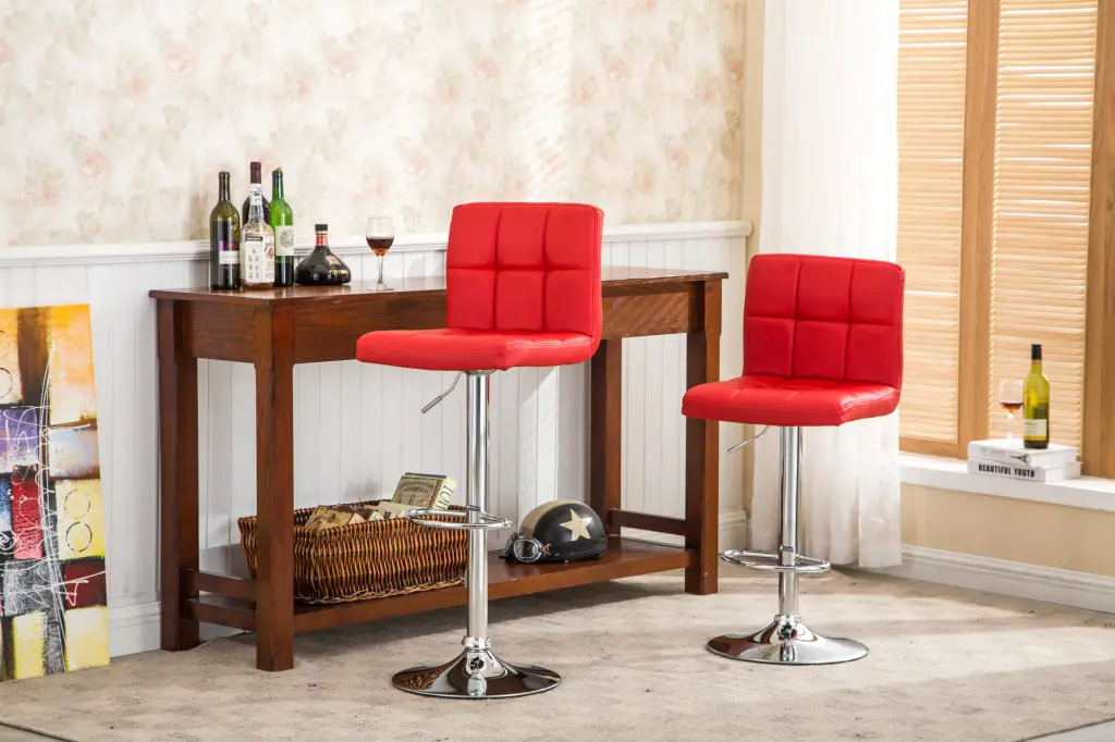 Set 2 Red Swivel Faux Leather Adjustable Hydraulic Bar Stools - Counter Height hz