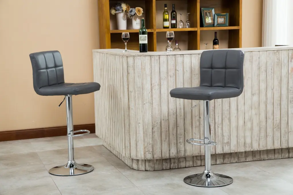 Swivel Faux Leather Hydraulic Bar Stool Set 2 Gray Adjustable Height hz