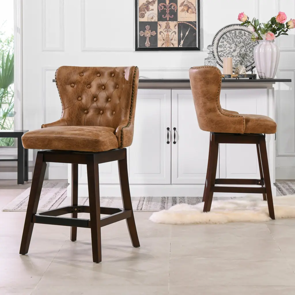 Holmes Tufted High Back 360 Swivel Counter Height Barstool Tan Brown jennifer taylor home