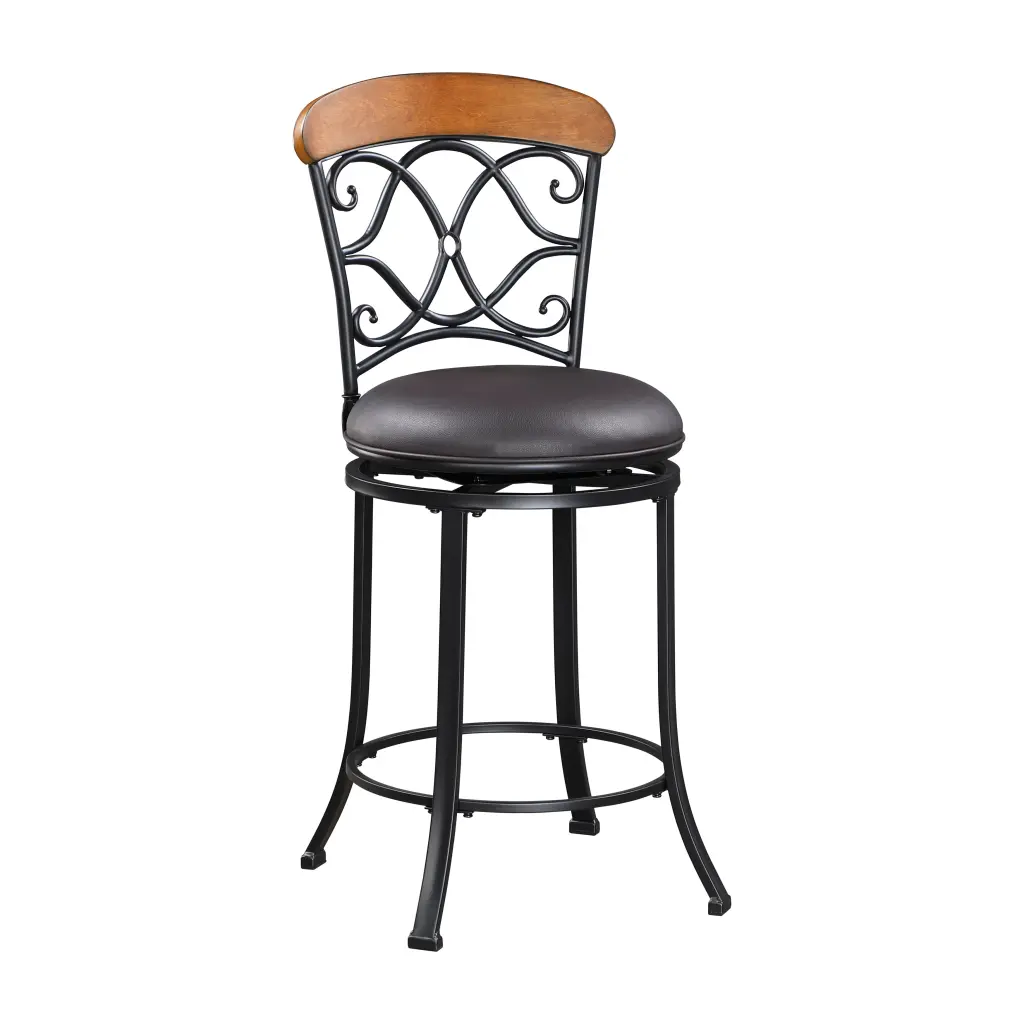 1Pc Counter Height Swivel Chair Faux Hide Upholstered Black Metallic Finish kanepe
