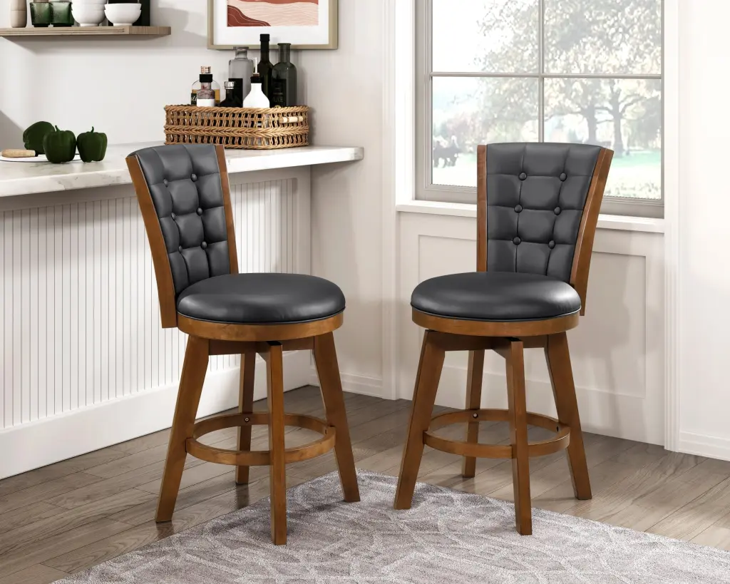 Swivel Counter Height Chairs Set 2 Button Tufted Upholstered Seat kanepe