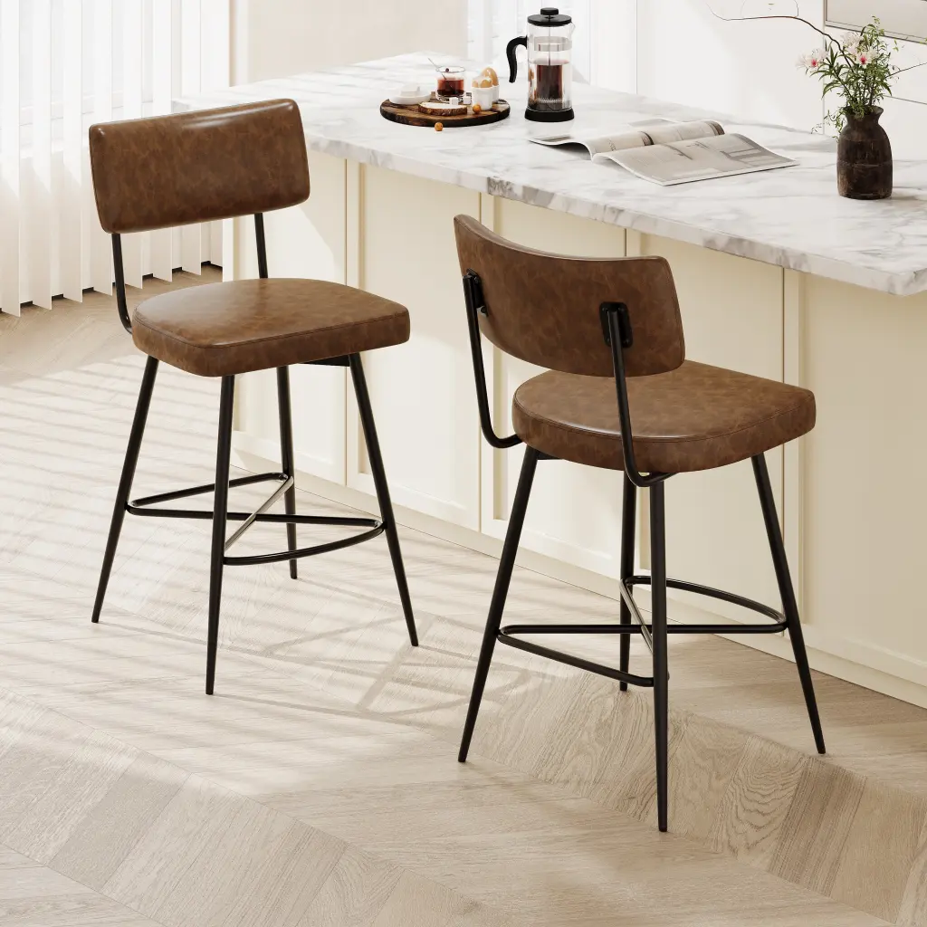 26-Inch Retro Swivel Counter Stools Set 2 Brown Iron Base nh-onfind