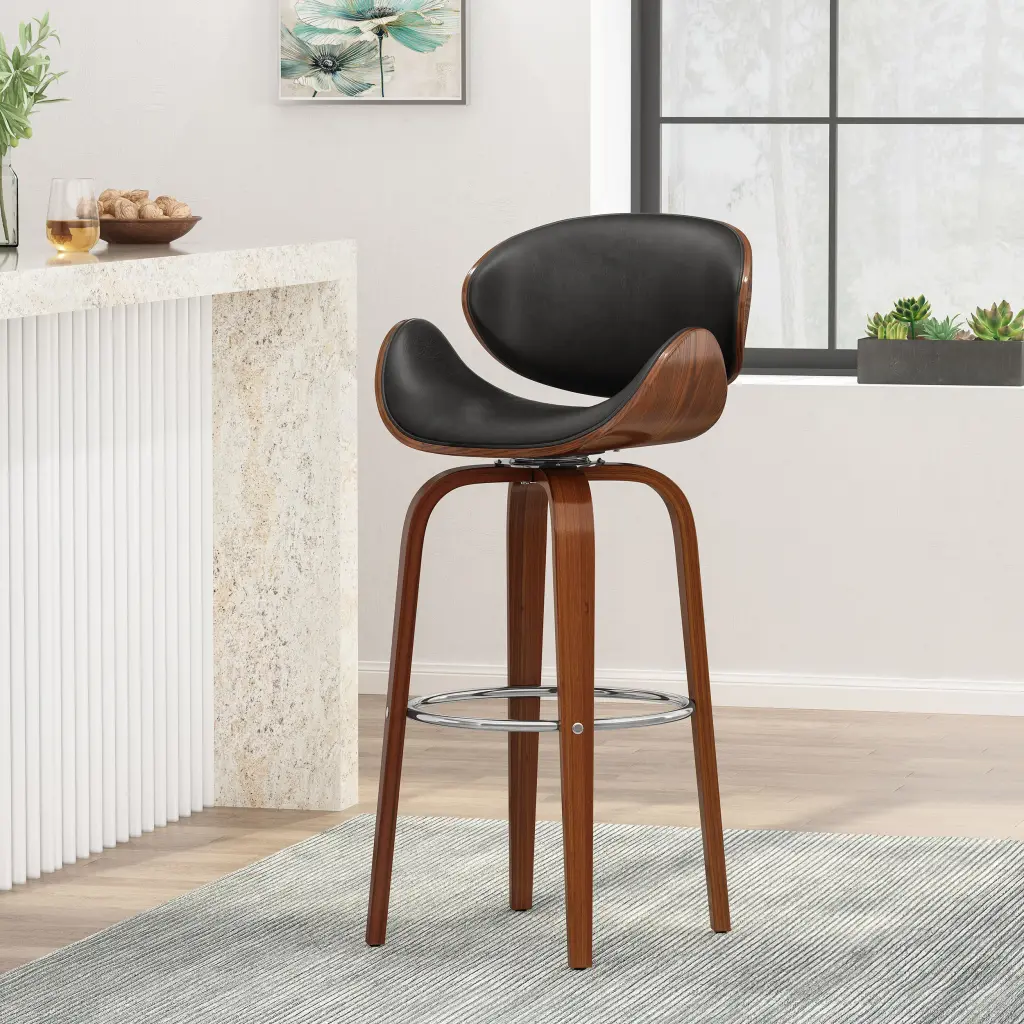 30 Inch Mid Century Modern Upholstered Swivel Barstool Midnight Black nh-onfind