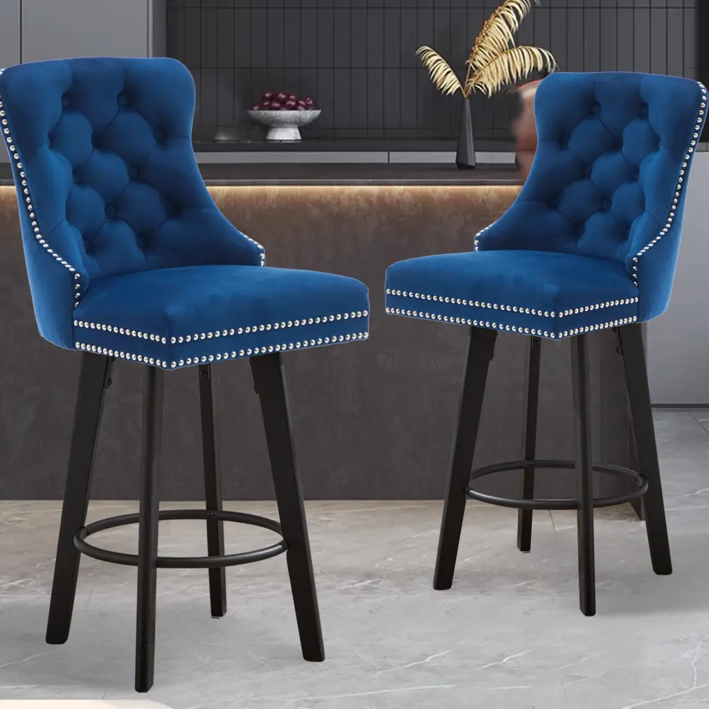 Modern Swivel Bar Stools Velvet Barstools Button Tufted Bar Stools Rivets ts furniture