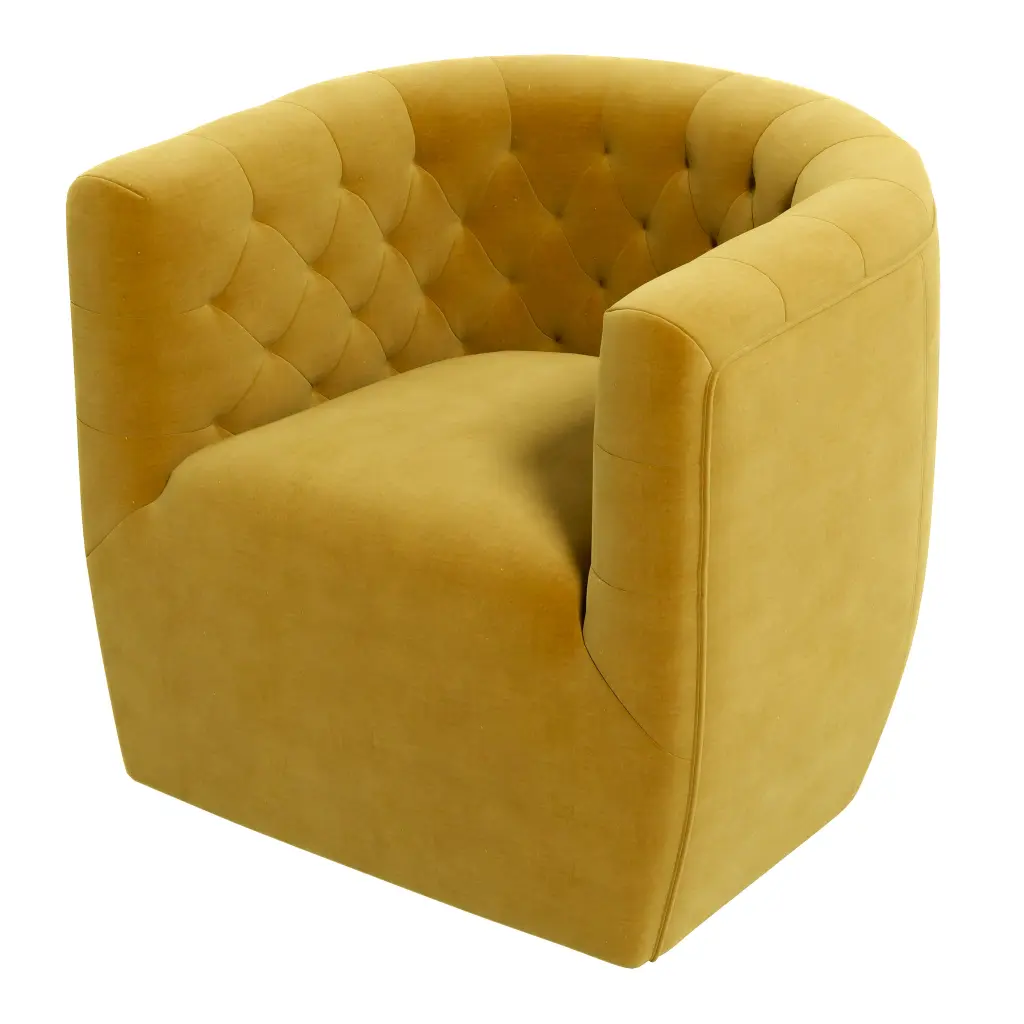 Delaney Swivel Chair Gold Velvet Yellow Velvet Wood Solid Wood Legs ashcroft furniture