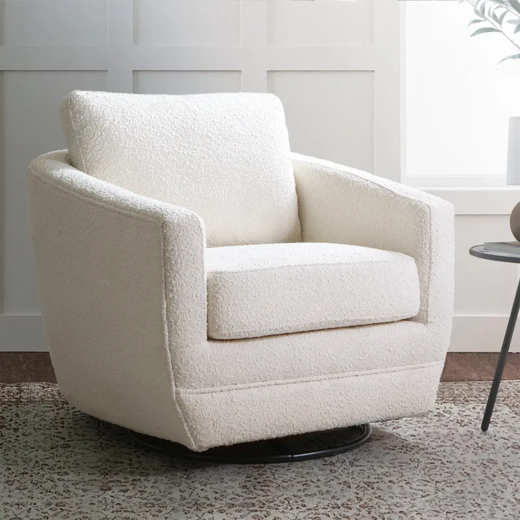 Gogh Swivel Chair Cream Boucle Fabric Modern Design b2714