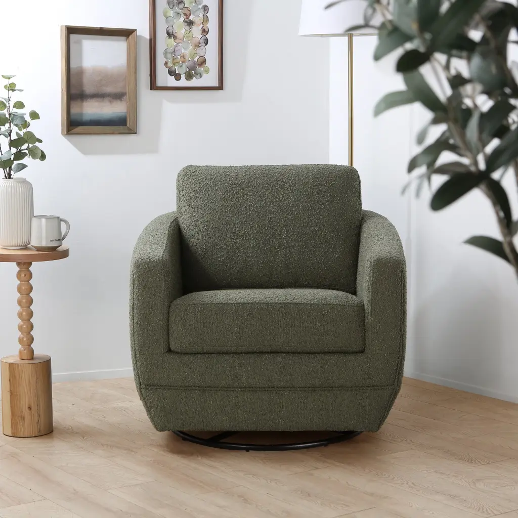 Gogh Swivel Chair Sage Boucle Material Modern Living Room Furniture b2714