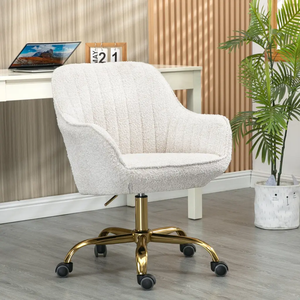 360 Beige Boucle Swivel Chair High Back Customizable Office Chair bn smart home w1164
