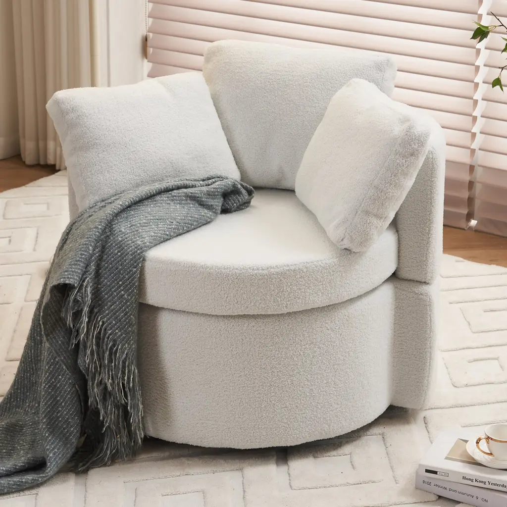 029 Teddy Fabric Swivel And Storage Chair Back Cushion Living Room Office dg collection