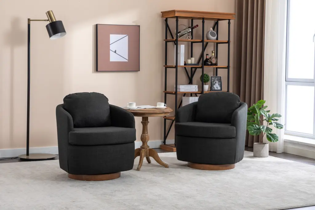 035 Linen Swivel Accent Chair Solid Wood Round Brown Base Modern Living Room Chair dg collection