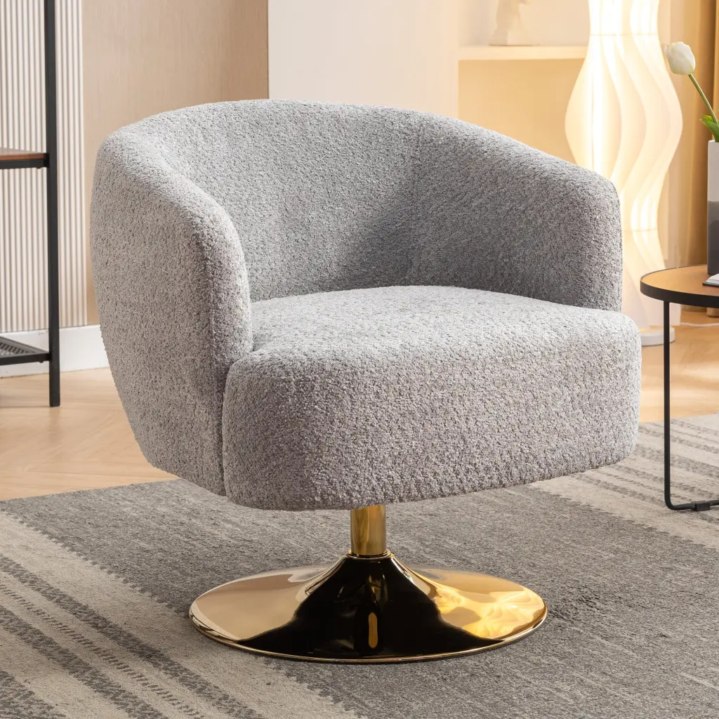 048 Chenille Material Accent Swivel Chair Gold Metal Round Base dg collection