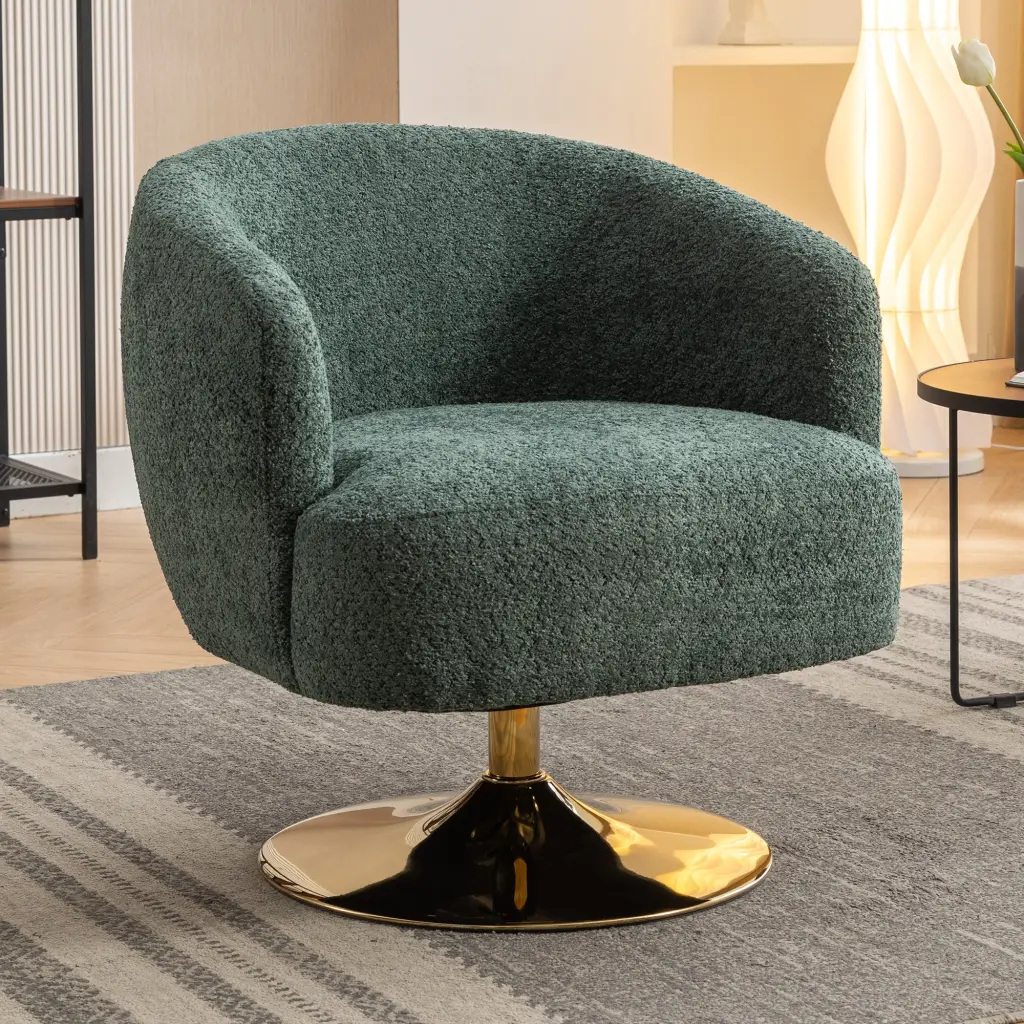 048 Chenille Swivel Accent Chair Metallic Round Base Green dg collection