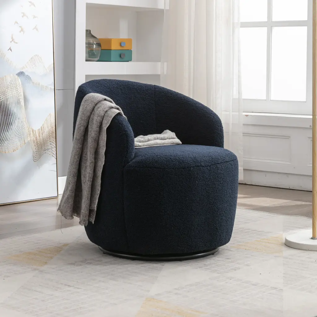 Teddy Material Swivel Accent Armchair Barrel Chair Black Powder Coated Base dg collection