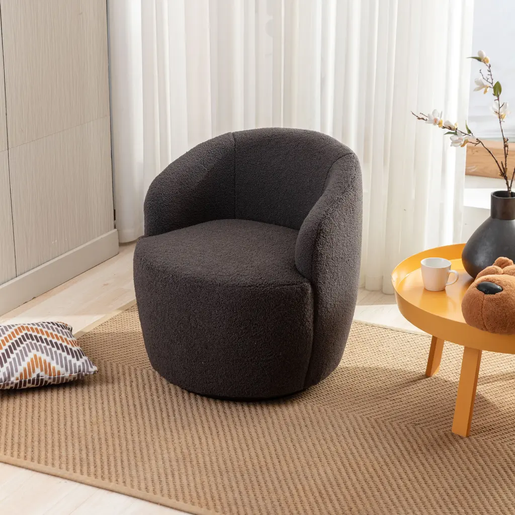 Teddy Swivel Accent Armchair Barrel Chair Black Powder Coated Base dg collection