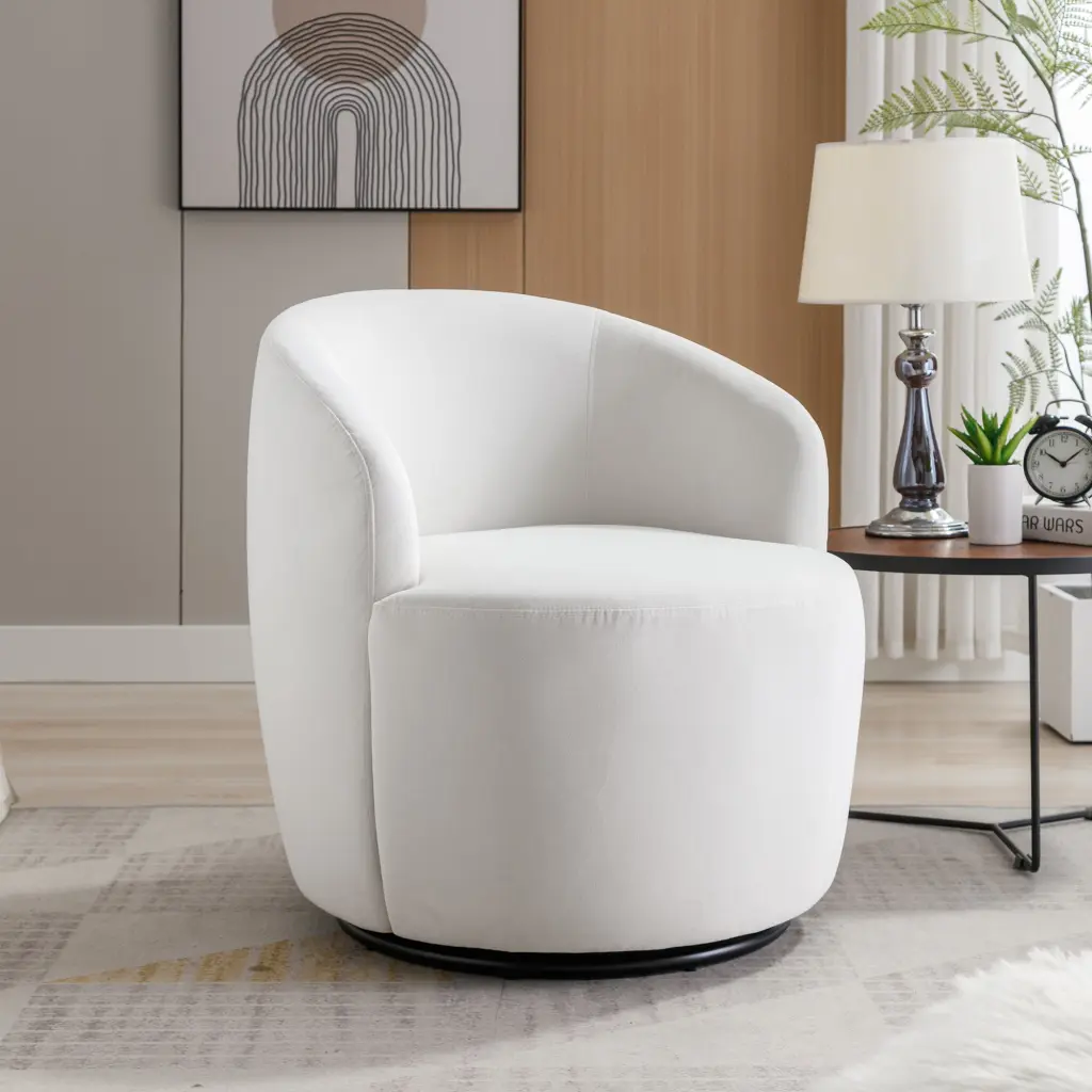 Velvet Material Swivel Accent Armchair Barrel Chair Black Powder Coated Base dg collection