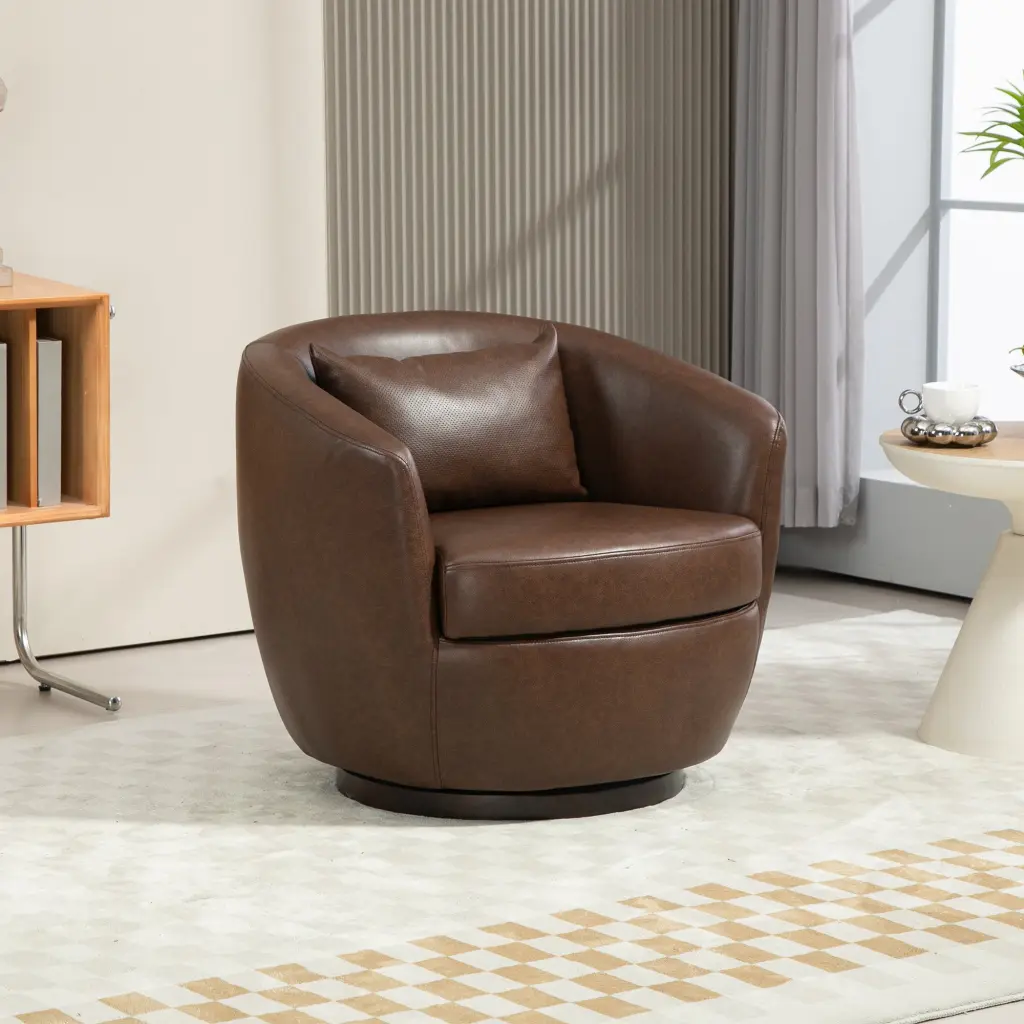 Upholstered Swivel Barrel Armchair Storage Modern Living Room Chair homemax