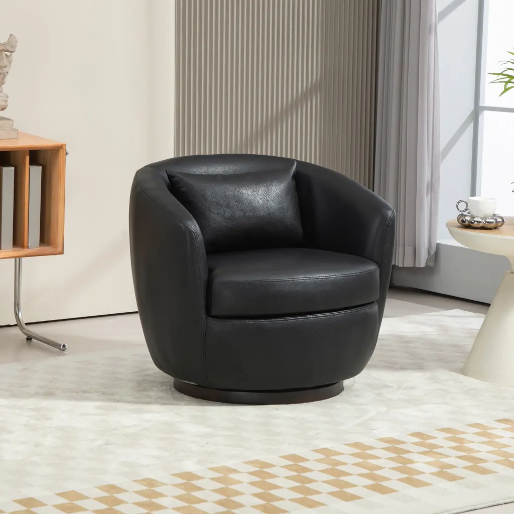 Upholstered Swivel Barrel Armchair Storage Modern Living Room Side Chair homemax