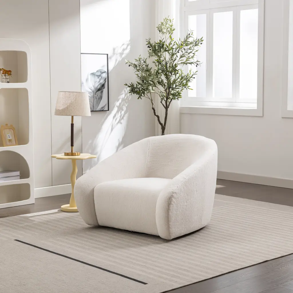Luzern Modern Upholstered Accent Chair 360 Swivel Off White Cream hz