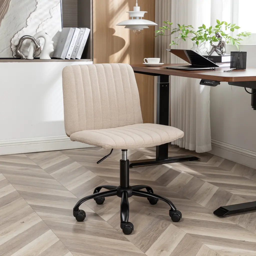 Masar Swivel Office Chair Metal Base and Beige Foam Spot Clean hz
