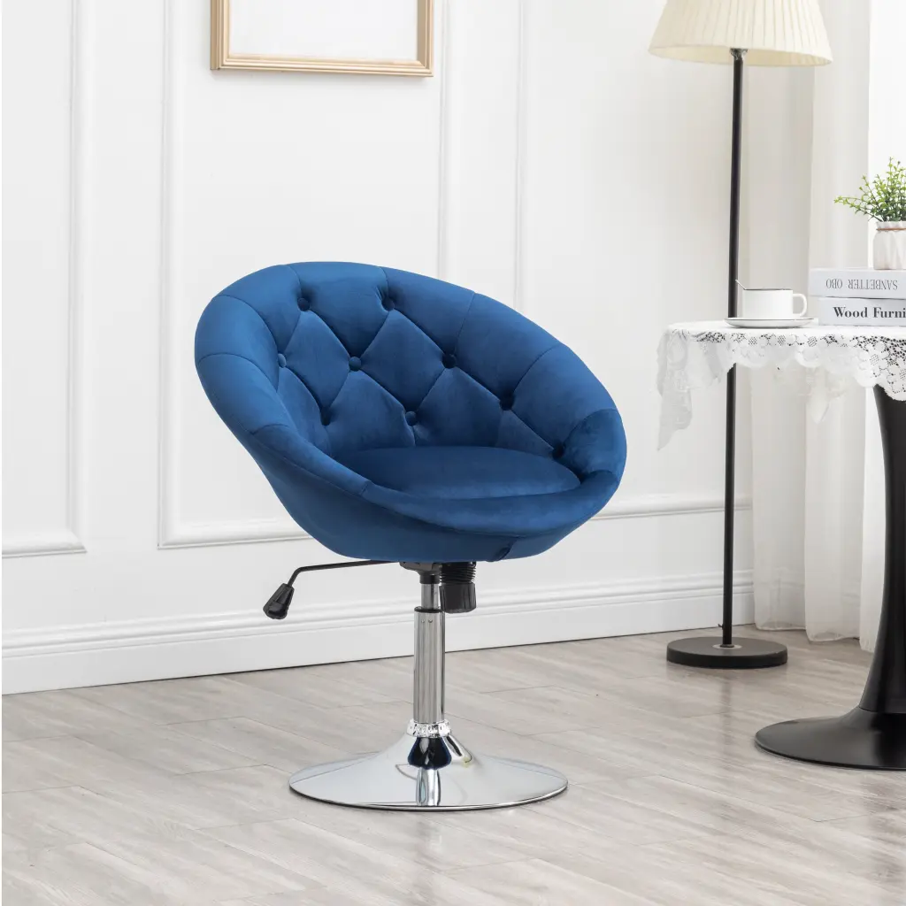 Noas Velvet Upholstered Tufted Back Swivel Accent Chair Blue Velvet hz