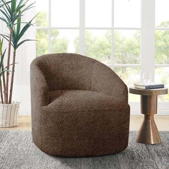 360 Degree Swivel Chair Upholstered Seat and Chocolate Wood Frame jla