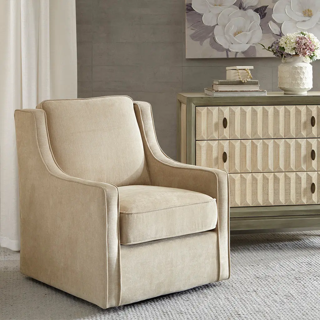 Harris Swivel Chair Cream Solid Wood Accent Chair jla