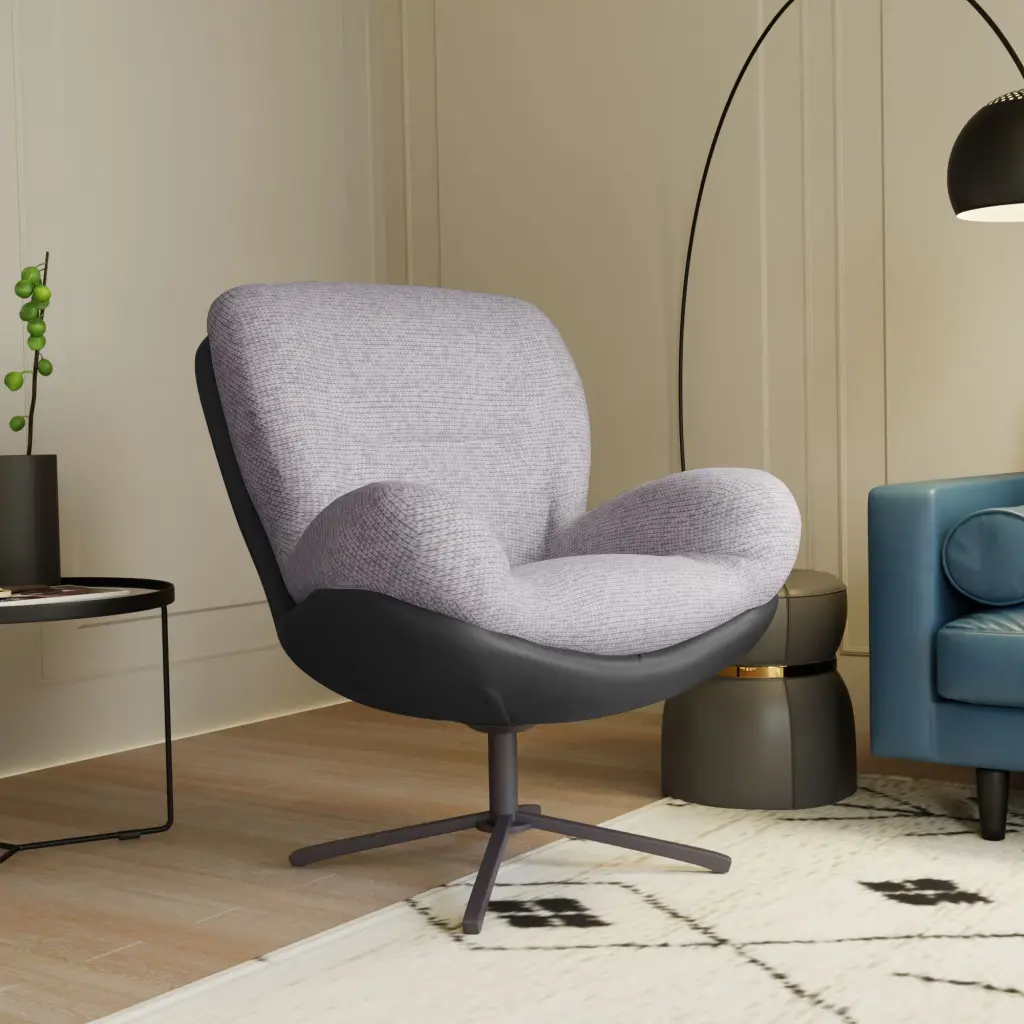 360 Swivel Accent Chair Modern Chenille Lounge Chair Faux Leather Base nh-echo