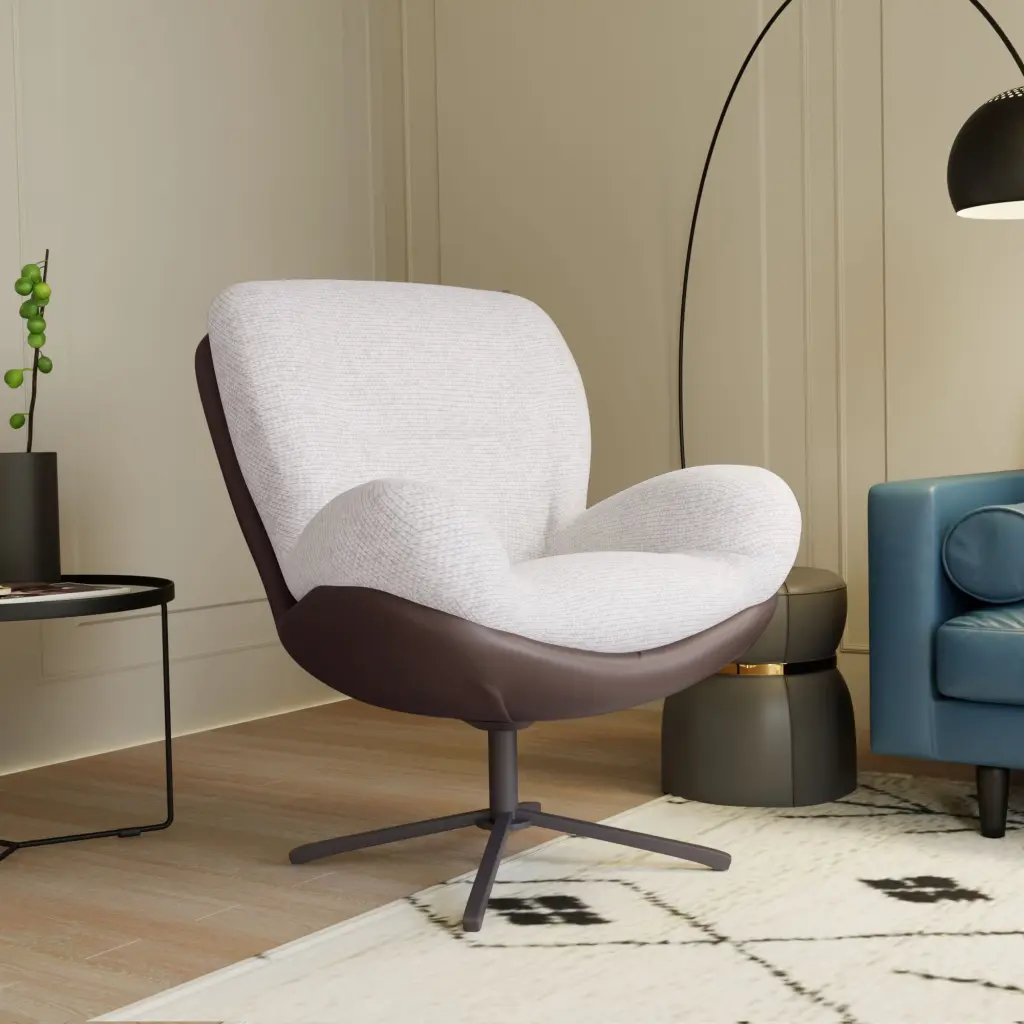 360 Swivel Accent Chair Modern Chenille Lounge Chair Faux Leather Base nh-echo