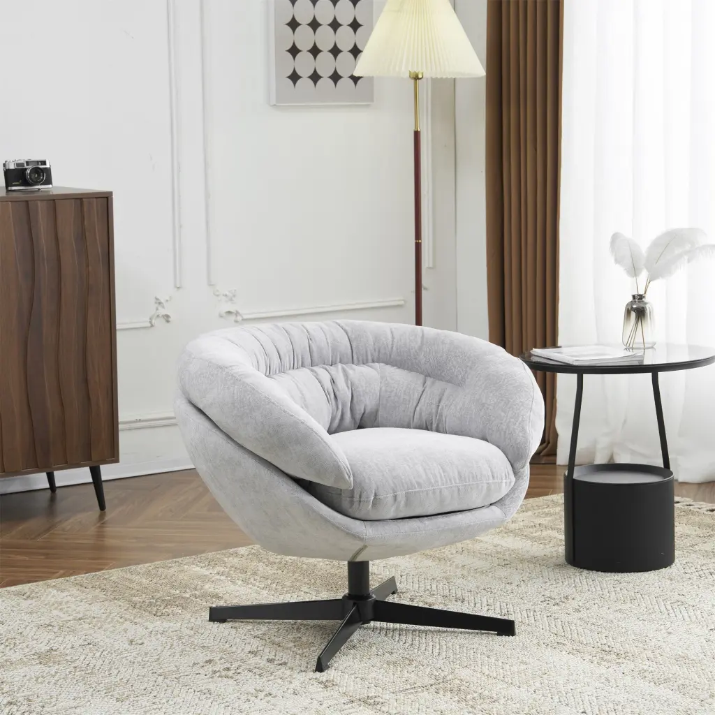 Comfy Chenille Upholstered 360 Swivel Club Chair Accent Chair Removable Cushion nh-echo