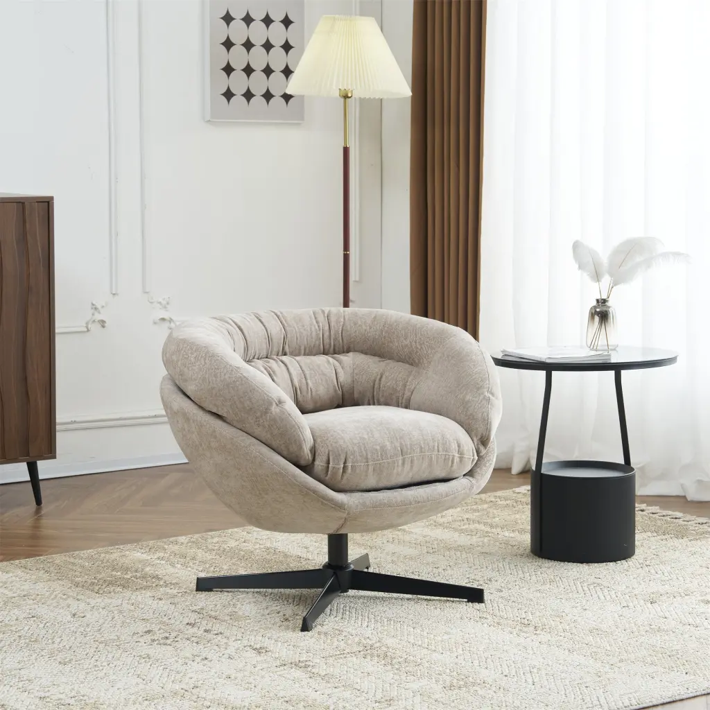 Comfy Chenille Upholstered 360 Swivel Club Chair Accent Chair Removable Cushion nh-echo