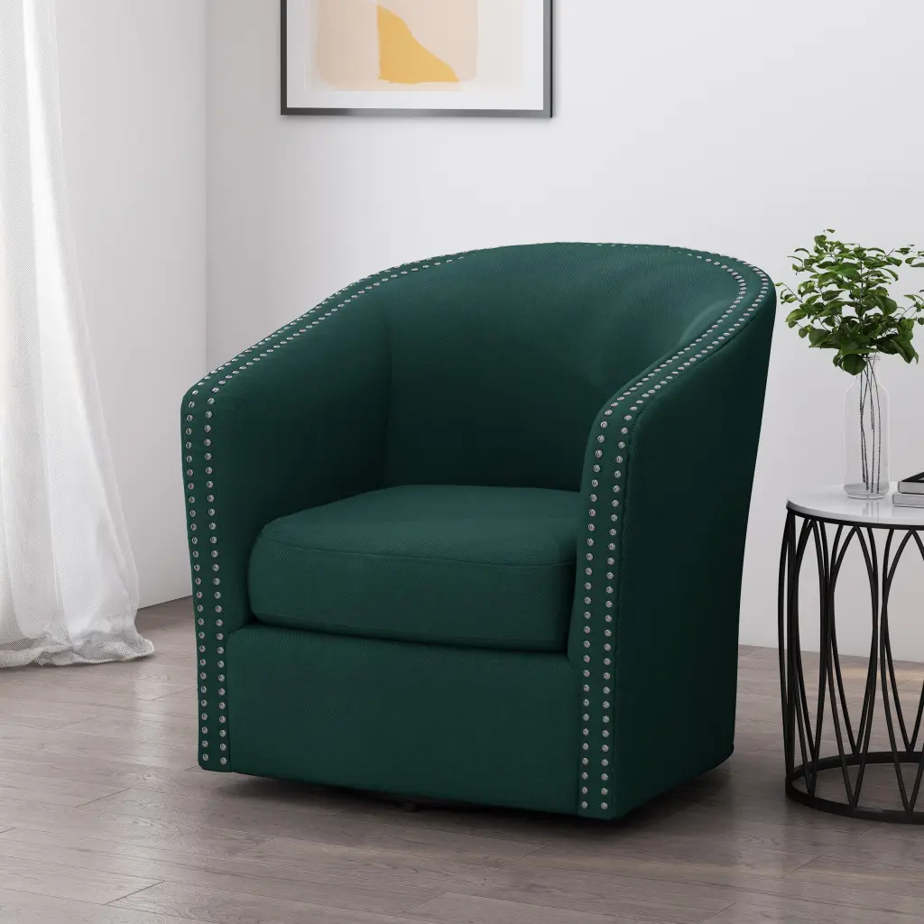 Swivel Chair Green Upholstery Living Room Accent Chair Modern Design nh-home living