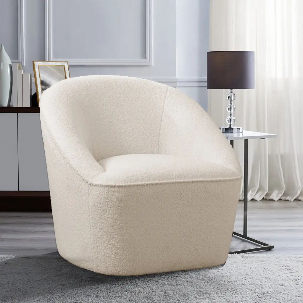 Anson Boucle Swivel Chair Off White Foam Material Modern Office Chair ridgecrest home