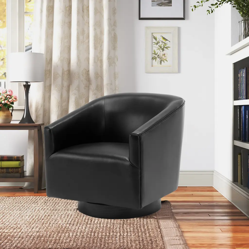 Garland Black Timber Base Swivel Chair Black Foam PU Hide Office Chair ridgecrest home