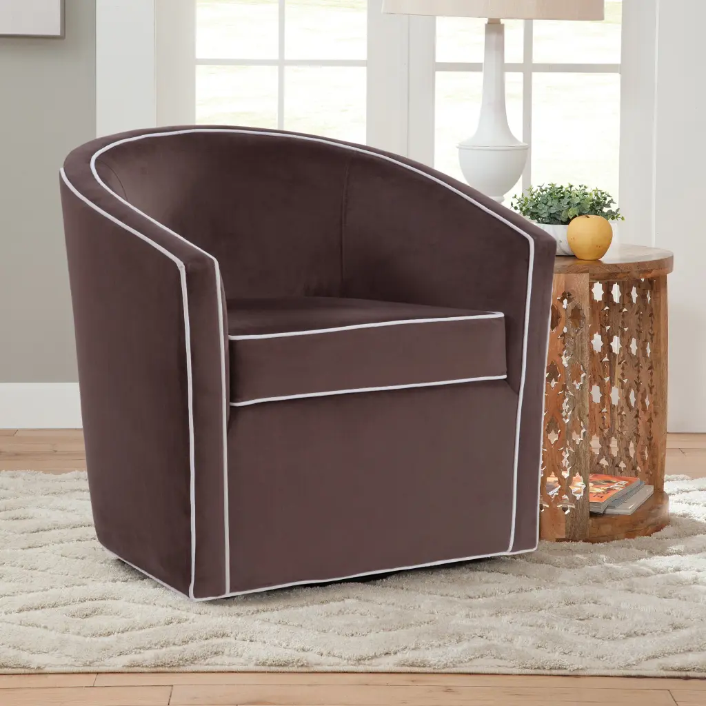 Kendall Maple Brown Swivel Chair Brown Mid Century Modern Foam Velvet ridgecrest home